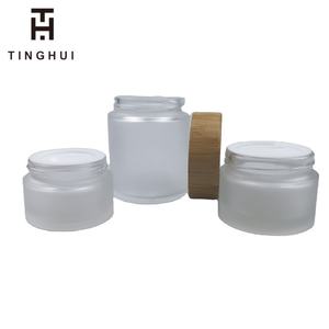 Custom logo Round Pots 10g 20g 30g 50g 100g Body Butter Face Cosmetic Cream Frost Glass Jar with Bamboo Lid - Product Image 5