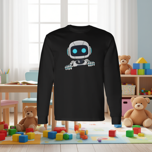 T-shirt à manches longues avec visage de robot mignon pour enfants, design de robot IA, noir - Product Image 3