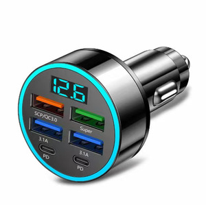 Cargador de Coche con Pantalla Digital de Carga Rápida de 66W, 4 Puertos USB, 1 a 4, 6 en 1, Cargador de Coche Halo para Teléfono Móvil, para <span class=keywords><strong>iPhone</strong></span> 18 17 Samsung S26 Ultra - Product Image 3