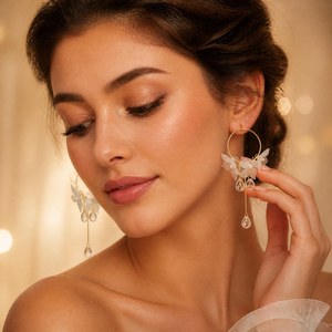 Pendientes de aro con diseño de flor y circonitas de aleación dorada de moda ChuYao para mujer, juego de pendientes largos colgantes, regalo de aniversario o boda - Product Image 1