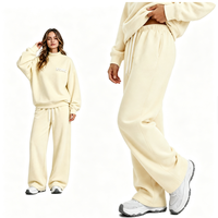 Ensemble de survêtement 2 pièces pour femme, molletonné 350G, imprimé mousse, sweat-shirt à col semi-montant et pantalon large, coupe oversize décontractée