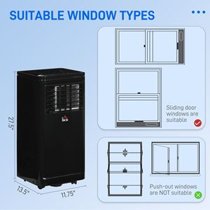 <b>Portable</b> 8000 BTU <b>AC</b> <b>Unit</b> with Remote Control 24H Timer & Dehumidifier Fan Low Energy Battery Powered for 161Sq Ft Black Color - Product Image 3