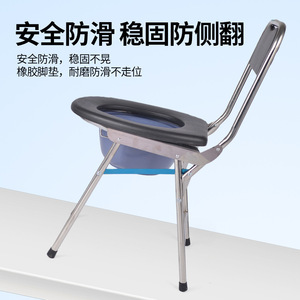 Chaise de toilette pliante en acier inoxydable avec siège et dossier pour personnes âgées, produit de santé portable - Product Image 5