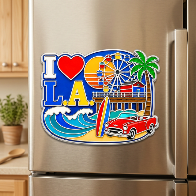 3D Die Cast Alloy Los Angeles Music Hall Fridge Magnet Colorful Musical Note Downtown LA Landscape Craft Travel Souvenir