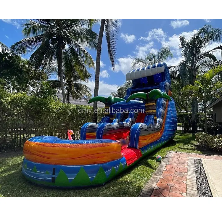 Tamaño personalizado Color Tobogán de agua largo Juego inflable húmedo Tobogán inflable para alquiler 1 pieza Diseño 3D gratis Tobogán interior Juguetes al aire libre