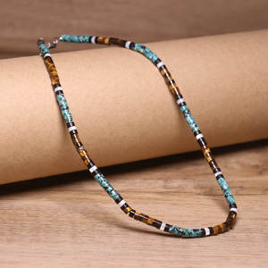 ボヘミアンスタイルステンレススチールネックレス女性用タイガーアイアフリカンターコイズビードチョーカーラックエネルギーストーンネックレス男性用 - Product Image 5