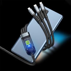 Câble de données transparent 3-en-1 100W 1,2m à charge rapide avec veilleuse pour iPhone 16 15 14 Pro Max, tressé 3A, compatible batterie externe et ordinateur - Product Image 4