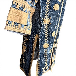 Royal Blue Velvet Embroidered <b>Long</b> Jacket with Floral Design Breathable <b>Summer</b> Autumn <b>Coat</b> - Product Image 5