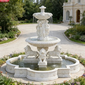 Fontaine à 3 niveaux <span class=keywords><strong>en</strong></span> marbre blanc sculpté à la main YOUFINE avec lions assis pour la décoration de manoir, de propriété et de jardin - Product Image 3
