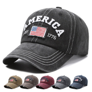Casquette de baseball vintage lavée style Amérique Canada, 100 % coton, broderie 3D personnalisée, rétro, anti-UV, ajustable, 6 panneaux - Product Image 1