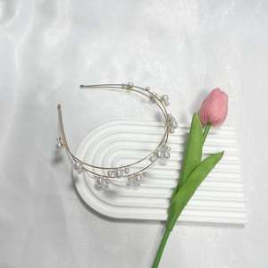 Serre-tête de <span class=keywords><strong>mariée</strong></span> rétro fin à double rangée de perles, style japonais et coréen, en alliage de luxe BFW, vente en gros - Product Image 5