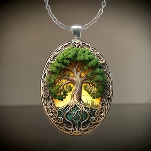 Collier pendentif en alliage de zinc et verre Life Tree - Product Image 3