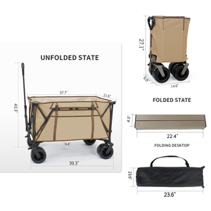 टेबल और सनछाता के साथ भारी शुल्क फोल्डेबल बीच पुल वैगन ट्रॉली को पुश रॉड के साथ पुश रॉड के साथ - Product Image 3