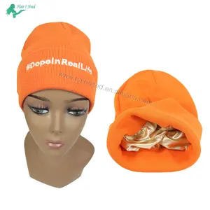 OEM OED custom logo woolen crochet beannies beanny for outdoor winter hat with satin inside colorful warm cap