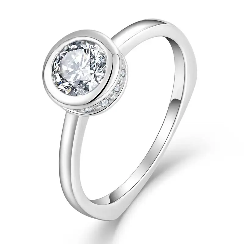 Korean Stylish Women Finger Rings Fashion Jewelry 925 Silver Wedding Rings With Custom White 0.8CT Moissanite Stone For Girl