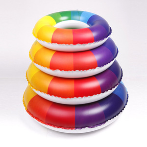 Children's Swimming Ring Rainbow <b>Float</b> 60-90cm Thickened PVC <b>Inflatable</b> Life Ring For Water Sports - Product Image 1
