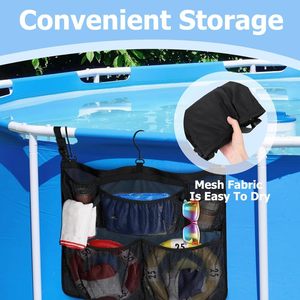 <b>Foldable</b> Mesh Storage <b>Bag</b> For Pool Beach Outdoor Use With 7-9 Pockets Portable Organizer Black Polyester - Product Image 3