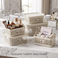 Panier de rangement empilable WONFUN en PP avec couvercle, organiseur de vêtements et de sous-vêtements, rayé, ajouré, multifonctionnel et durable