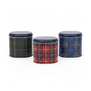 Kontensan 3-Piece Round Tin <b>Box</b> Kitchen Set with Dome Lid & Plaid Design - Product Image 2