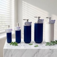 Bouteille PET Cylindrique Bleue Brillante à Large Ouverture 100ml 150ml 500ml 750ml avec Pompe Argentée et Logo Personnalisé pour Shampoing et Lait Corporel – Vente en Gros