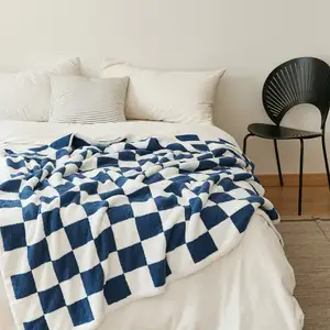 Personalizado quente velo xadrez impresso king size inverno cobertor jogar malha para a cama
