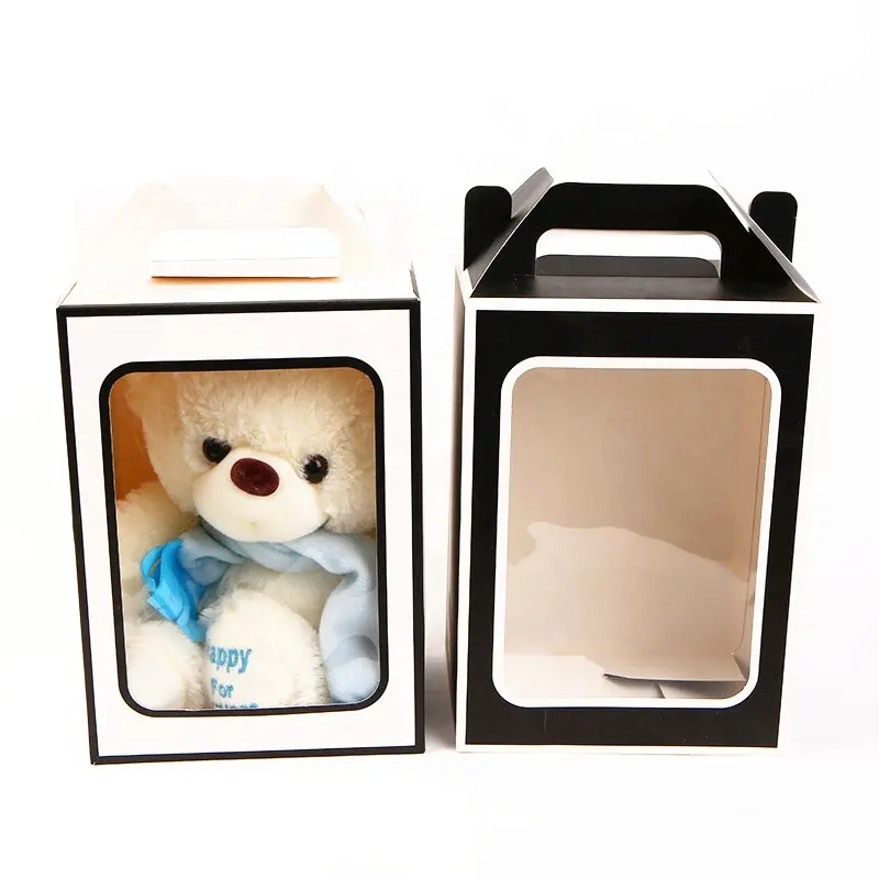 Saco de papel de embalagem de brinquedo de pelúcia, cor branca, grande, tamanho, sacola de papel de embalagem com janelas de pvc