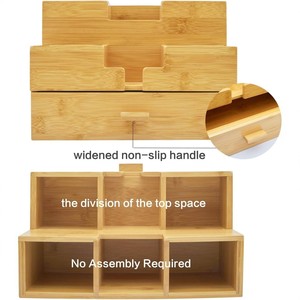 Bamboo Desktop <b>Storage</b> <b>Box</b> 3 Layer Compartmentalized Office Organizer With <b>Drawer</b> For Stationery And Supplies - Product Image 4