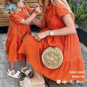 Tùy Chỉnh Thoải Mái Căng Phong Cách Mùa Hè Một Mảnh Váy Mẹ Và Con Gái Cotton Linen Phù Hợp Với Gia Đình Trang Phục Ăn Mặc - Product Image 1