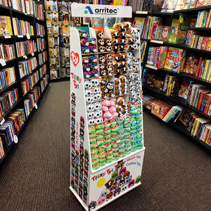 Exhibidor de Piso de Cuatro Lados para Librería, Exhibidor de Libros Infantiles de MDF <span class=keywords><strong>con</strong></span> <span class=keywords><strong>Ruedas</strong></span> para Cómics - Product Image 1