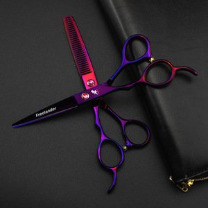 Ciseaux de coiffure Skywalker électroplaqués violet 6 pouces pour gaucher, ciseaux plats droits, ciseaux à dents, ciseaux à effiler les cheveux - Product Image 1