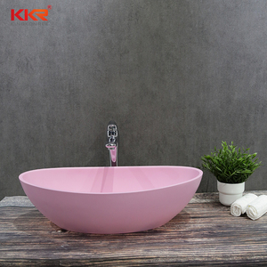 <span class=keywords><strong>Lavabo</strong></span> de superficie sólida ovalada, colorido sobre encimera cuenco, pequeño molde acrílico hecho a mano, color rosa - Product Image 2