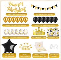 Bannière Joyeux Anniversaire Noir et Or, Drapeaux Triangulaires, Carte Enveloppe, Couronne, Décorations de Gâteau, Confettis, Ballons en Latex pour Décoration de Fête d'Anniversaire