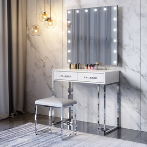 Modern Bedroom <strong>Corner</strong> White Oak <strong>Makeup</strong> Storage Vanity <strong>Table</strong> with Flip Mirror Multi-functional Dressing <strong>Table</strong> - Product Image 5