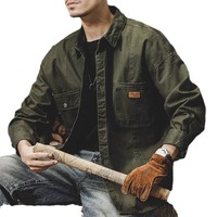 Chemise de travail vintage pour homme, manches longues, coupe ample, robuste, col rabattu, pour le printemps et l'automne, idéale pour la chasse