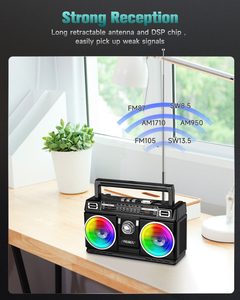 <span class=keywords><strong>Radio</strong></span> AM FM Portátil Inalámbrica con Altavoz Doble, <span class=keywords><strong>Luz</strong></span> de Colores, USB-C, Recargable Solar, Radios Transistor Portátiles - Product Image 6