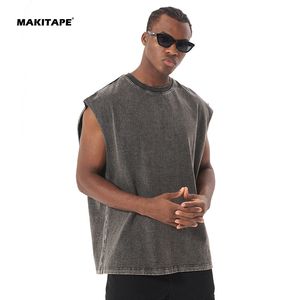 เสื้อกล้ามยิม KF053 แบบยูนิเซ็กซ์ ทรงโอเวอร์ไซส์ สไตล์สตรีทแวร์ ล้างสีแบบแอซิดวอช เสื้อกล้ามโชว์กล้ามเนื้อ แบบเรียบๆ ไม่มีลาย สั่งทำได้ ไซส์พลัส ผ้าถัก - Product Image 3