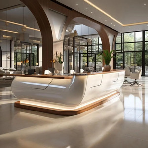 Bureau de réception en métal dans le hall de l'hôtel Golden personnalisé <span class=keywords><strong>Comptoir</strong></span> de bar en acier inoxydable d'ingénierie pour café - Product Image 3