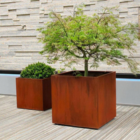 Kustom ramah lingkungan ukuran persegi logam taman kubus penanam luar ruangan baja Corten Pot bunga sederhana buatan bunga rumah