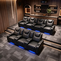 Canapé de cinéma maison moderne sur mesure avec structure en bois, revêtement en cuir, fauteuil de salle audiovisuelle, fonction massage