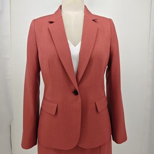 ALBBSUIT009 Conjunto de Traje para Mujer, Estilo Vintage, Blazer Corto con Cuello de Solapa, Falda hasta la Rodilla con Botones, Color Rojo Coral, Forrado, 100% - Product Image 3