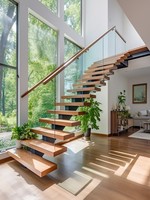 Escalier flottant en acier et bois avec garde-corps en verre pour villa et appartement, durable, sûr, facile à assembler, écologique, escalier moderne