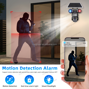 Hongnaer 8MP 3 Видео двойной объектив Wi-Fi солнечная панель Питание PTZ Surveil камера V380 Pro 4K WiFi уличная камера видеонаблюдения Солнечная - Product Image 3