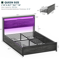 Cadre de Lit Métallique Pleine Grandeur Moderne avec 4 Tiroirs de Rangement, Station de Recharge, Portable & Durable pour Chambre à Coucher, Appartement, Hôtel & École