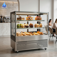 Vitrine professionnelle de présentation de pâtisseries en verre plat avec refroidisseur puissant et système de dégivrage intégré en acier inoxydable