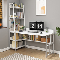 Bureau et étagère intégrés style crème à double trou pour usage professionnel, table d'étude informatique avec bibliothèque d'angle