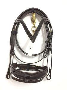 Bride équestre de luxe en cuir à la mode avec bande de nez en cuir PATIENT, bande de sourcils et bande de nez anatomique et couronne - Product Image 2
