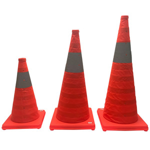 Fábrica Atacado PP Base LED Laranja Dobrável Aviso 70cm Segurança Rodoviária 28 Polegadas Cone De Tráfego - Product Image 2