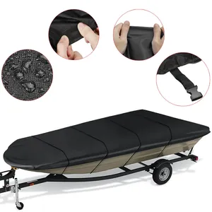 Funda para Bote Jon 600D, Resistente al Viento, Impermeable, Remolcable, de Alta Resistencia, Protección UV para Exteriores, 12', 14', 16', 18', Negra - Product Image 2