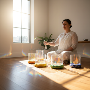 Ensemble de bols chantants en cristal Chakra <span class=keywords><strong>7</strong></span> pièces 432Hz, bol chantant en cristal, instrument de méditation, guérison sonore, yoga - Product Image 4