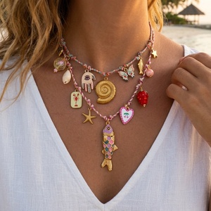 Collar de Cuerda Trenzada Asu Boho Chic con Dijes de Pez, Estrella de Mar y Ojo Religioso - Joyería de Playa de Verano para Mujer - Product Image 1